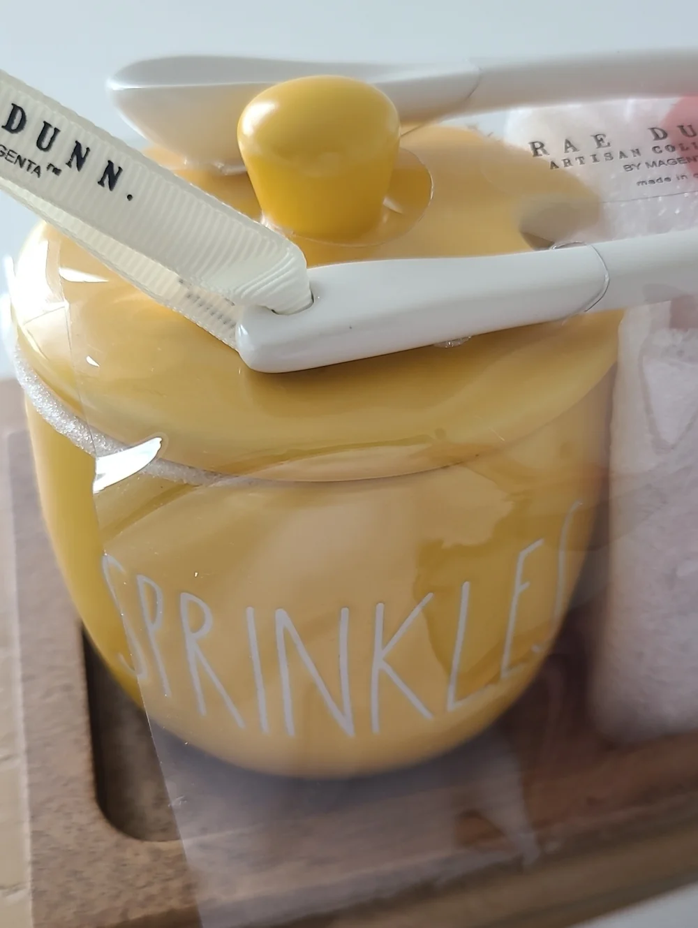 Rae Dunn Yellow Sprinkles & Coral Marshmallows Ceramic Jars with Spoons